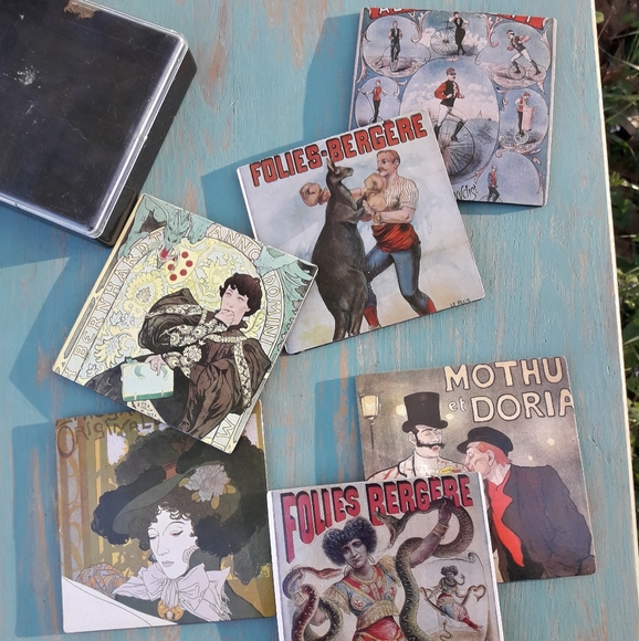 Coaster Set 6 Vintage Drink Coasters Box French - Picture 2 of 16